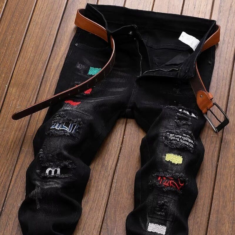 Streetwear Brand Pants - Korean Fashion Streetwear Brand Ripped Jeans