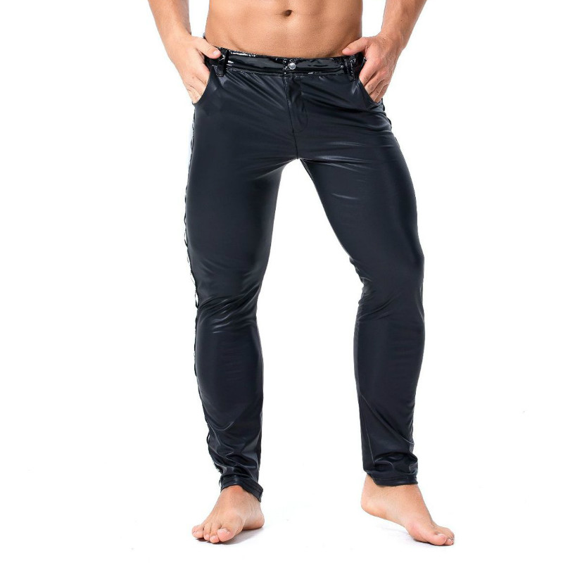S-XXL Brand Men Leather Rivet  - Streetwear Brand Pants avaliação e preço