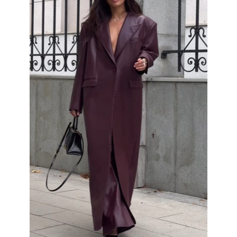 Women Autumn Long Leather Jack - Streetwear Brand Belts avaliação e preço