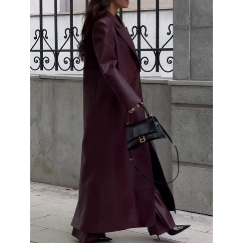 Women Autumn Long Leather Jack - Streetwear Brand Belts avaliação e preço