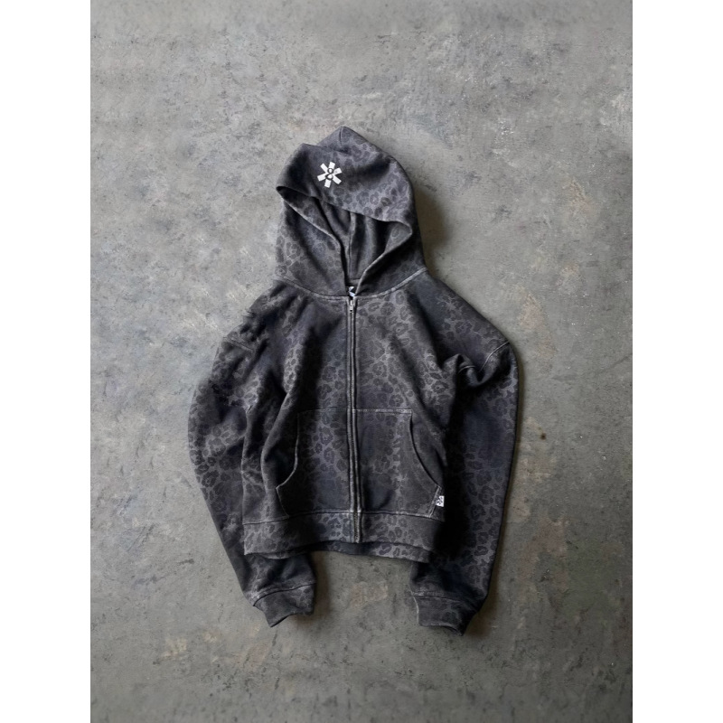 Leopard Print Distressed Zip H - Streetwear Brand Aesthetic avaliação e preço
